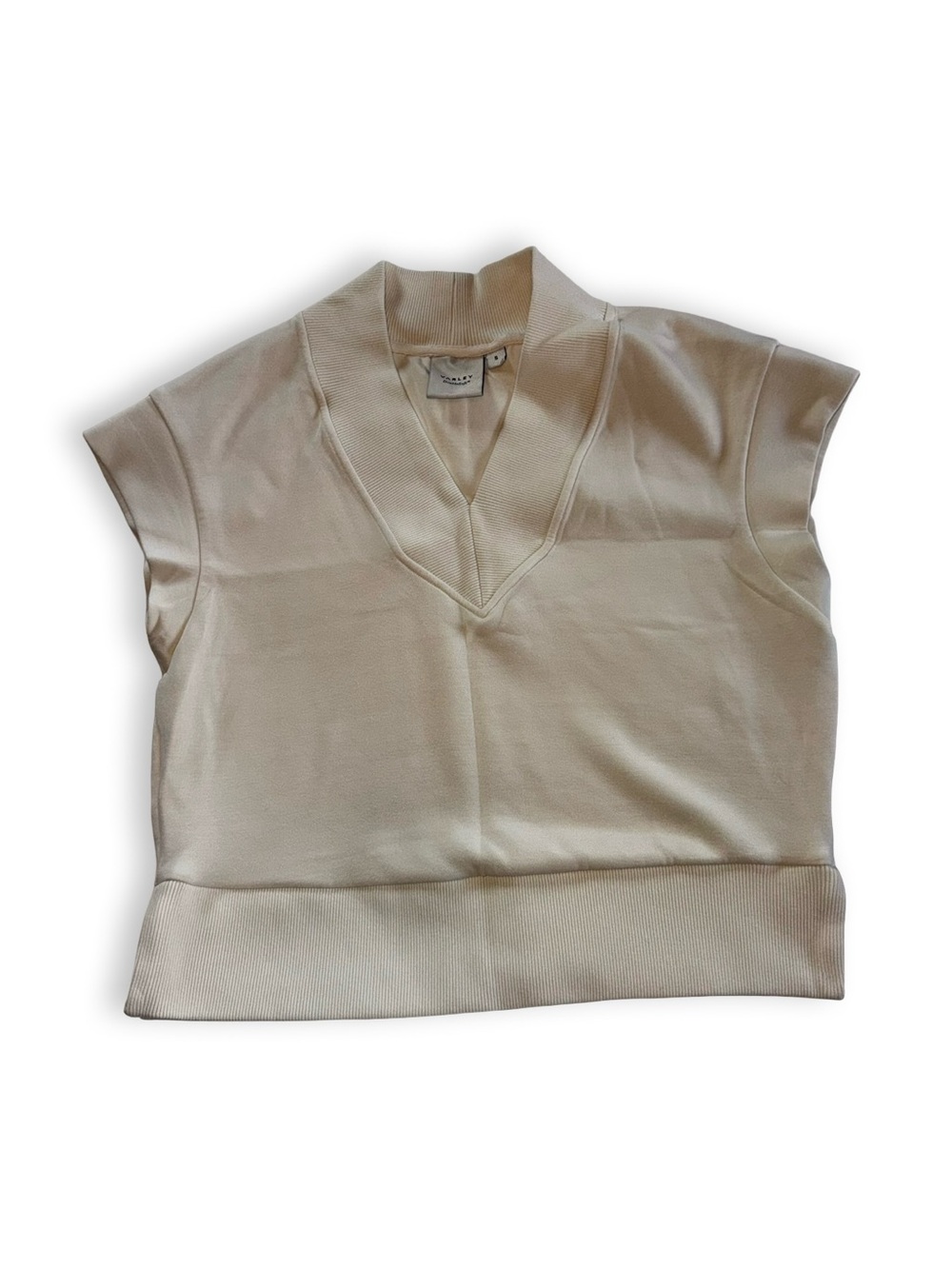 Varley V-Neck Knit-Trim Pullover in Cream - Picture 4 of 5